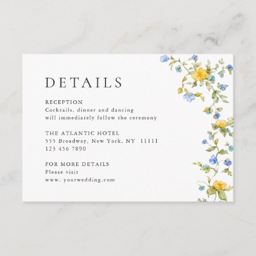 Elegant Watercolor Wild Flowers Wedding Details Enclosure Card