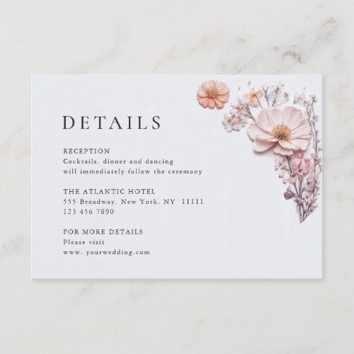 Elegant Watercolor Wild Flowers Wedding Details Enclosure Card