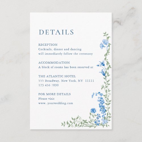 Elegant Watercolor Wild Flowers Wedding Details Enclosure Card