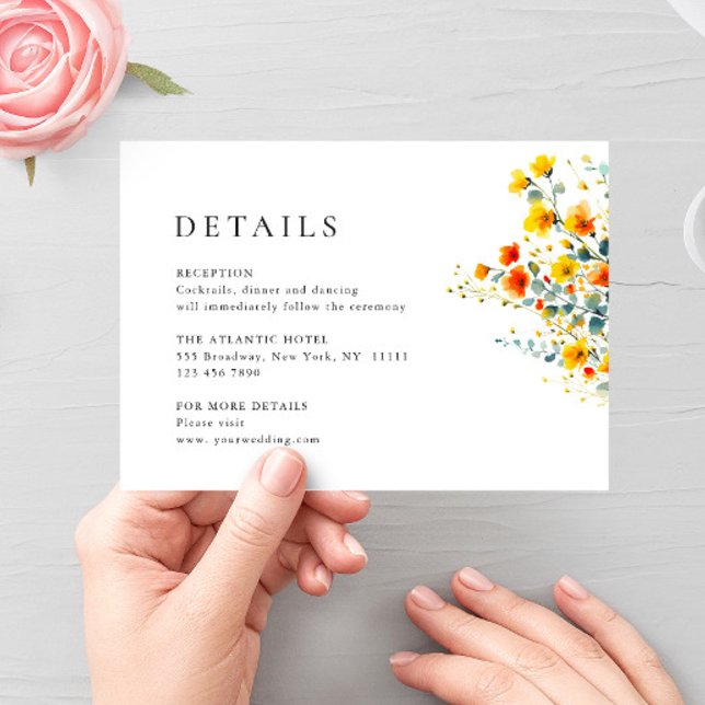 Elegant Watercolor Wild Flowers Wedding Details Enclosure Card (Creator Uploaded)