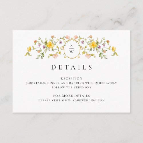 Elegant Watercolor Wild Flowers Wedding Details Enclosure Card