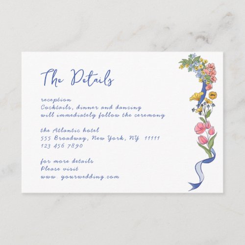 Elegant Watercolor Wild Flowers Wedding Details Enclosure Card