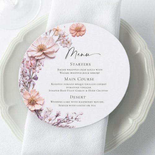 Elegant Watercolor Wild Flowers Wedding Dinner Menu