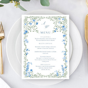 Elegant Watercolor Wild Flowers Wedding Dinner Menu