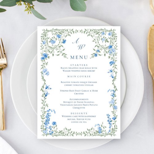 Elegant Watercolor Wild Flowers Wedding Dinner Menu