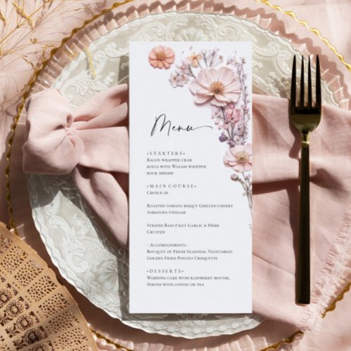 Elegant Watercolor Wild Flowers Wedding Dinner Menu