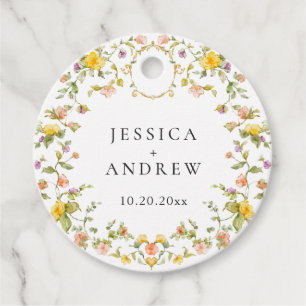 Elegant Watercolor Wild Flowers Wedding Favor Tags