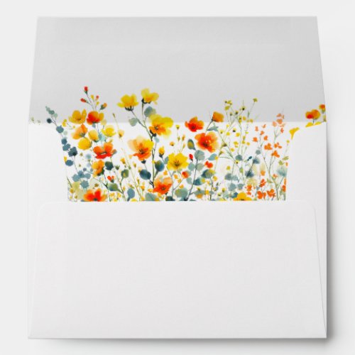 Elegant Watercolor Wild Flowers Wedding Flowers Envelope