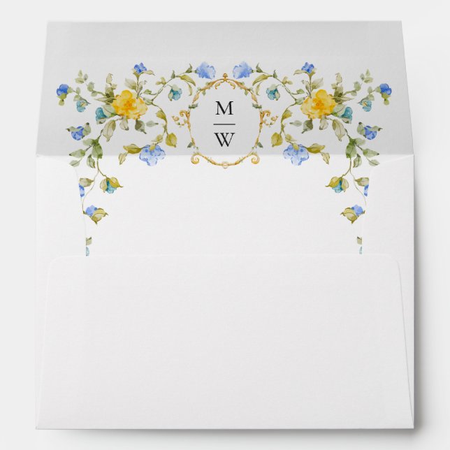Elegant Watercolor Wild Flowers Wedding Flowers Envelope (Back (Bottom))
