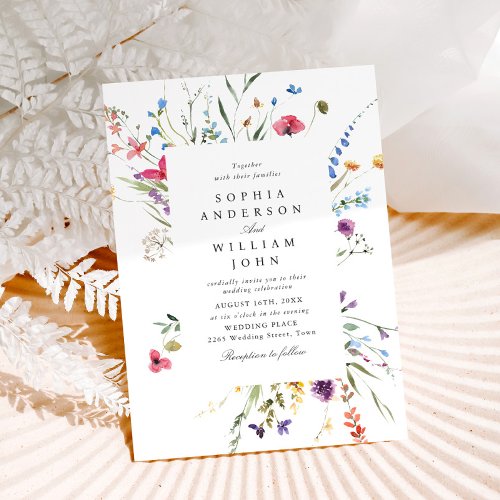 Elegant Watercolor Wild Flowers Wedding Invitation