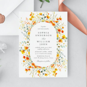 Elegant Watercolor Wild Flowers Wedding Invitation