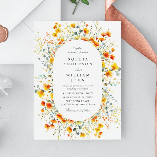 Elegant Watercolor Wild Flowers Wedding Invitation