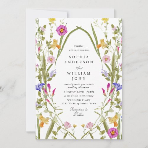 Elegant Watercolor Wild Flowers Wedding Invitation