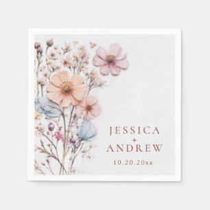 Elegant Watercolor Wild Flowers Wedding Napkins