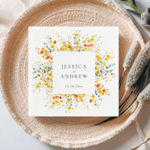 Elegant Watercolor Wild Flowers Wedding Napkins