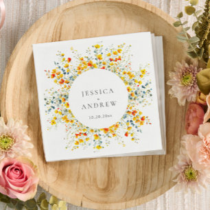 Elegant Watercolor Wild Flowers Wedding Napkins