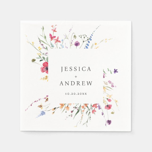 Elegant Watercolor Wild Flowers Wedding Napkins (Front)