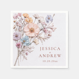 Elegant Watercolor Wild Flowers Wedding Napkins