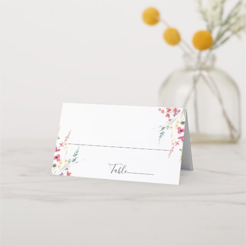 Elegant Watercolor Wild Flowers Wedding Place Card