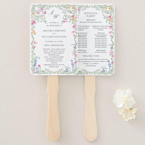 Elegant Watercolor Wild Flowers Wedding Program Hand Fan