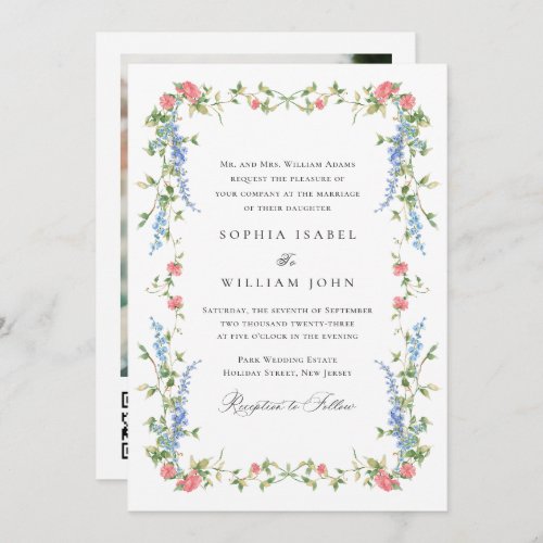 Elegant Watercolor Wild Flowers Wedding QR code Invitation