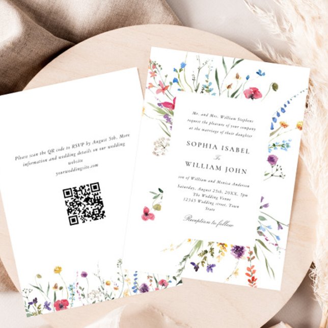 Elegant Watercolor Wild Flowers Wedding QR code Invitation (Creator Uploaded)