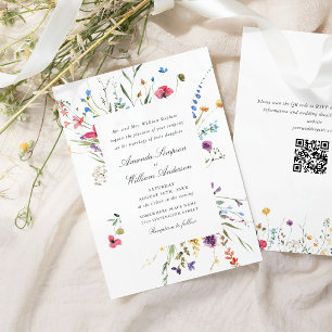 Elegant Watercolor Wild Flowers Wedding QR code Invitation