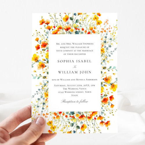 Elegant Watercolor Wild Flowers Wedding QR code Invitation