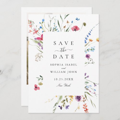 Elegant Watercolor Wild Flowers Wedding Save The Date