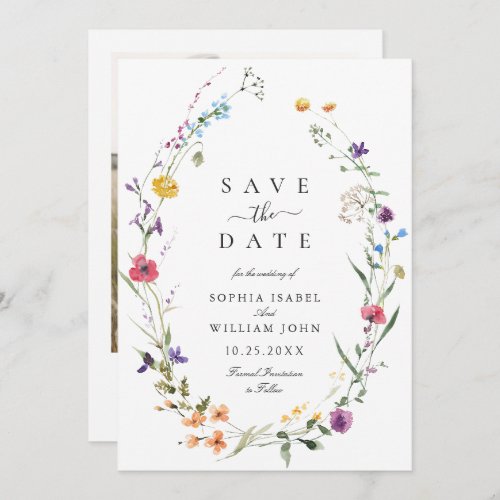 Elegant Watercolor Wild Flowers Wedding Save The Date