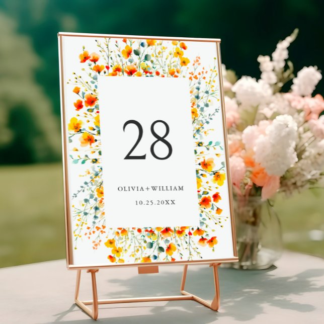 Elegant Watercolor Wild Flowers Wedding Table Number (Creator Uploaded)