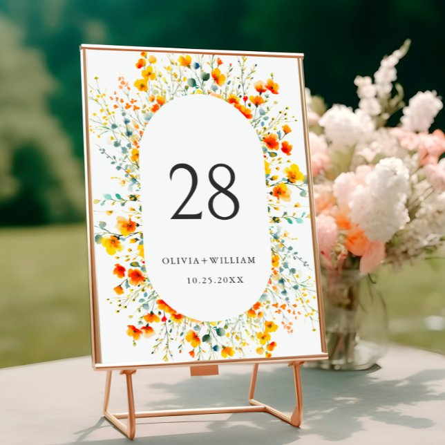 Elegant Watercolor Wild Flowers Wedding Table Number (Creator Uploaded)