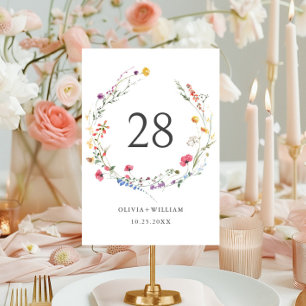 Elegant Watercolor Wild Flowers Wedding Table Number