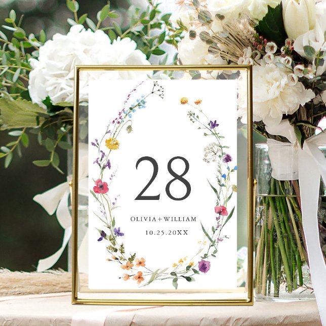 Elegant Watercolor Wild Flowers Wedding Table Number (Creator Uploaded)