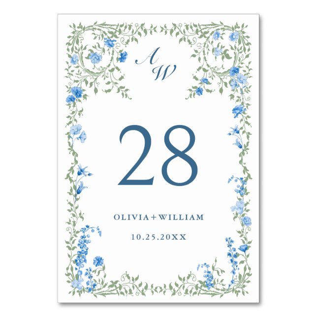 Elegant Watercolor Wild Flowers Wedding Table Number (Front)