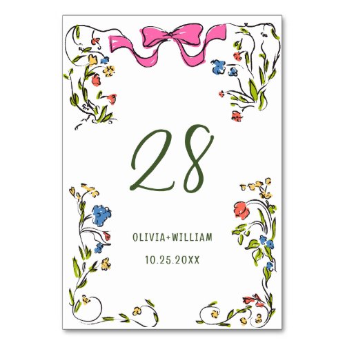 Elegant Watercolor Wild Flowers Wedding Table Number