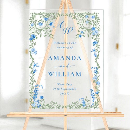 Elegant Watercolor Wild Flowers WELCOME Wedding Acrylic Sign