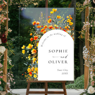 Elegant Watercolor Wild Flowers WELCOME Wedding Acrylic Sign