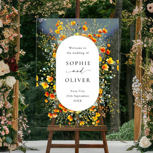 Elegant Watercolor Wild Flowers WELCOME Wedding Acrylic Sign