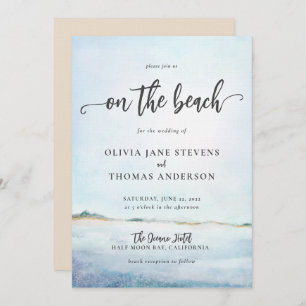 Elegant Watercolor Wild Ocean Beach Aqua Wedding Invitation