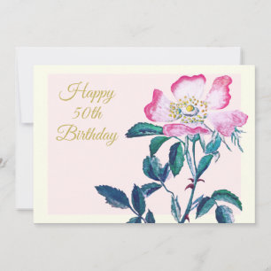 Elegant Watercolor Wild Rose 50th Birthday Holiday Card