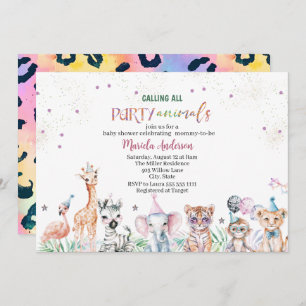 Elegant Watercolor Wild Safari Animals Baby Shower Invitation