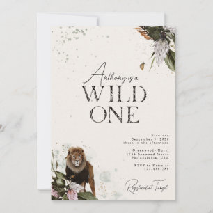 Elegant Watercolor Wild Safari Lion 1st Birthday Invitation