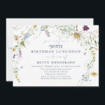 Elegant Watercolor Wildflower 90th Birthday Invitation<br><div class="desc">Celebrate a beautiful milestone with this elegant wildflower 90th birthday luncheon invitation. Featuring a delicate watercolor floral frame with soft botanical accents, this design creates a timeless and sophisticated look perfect for honoring a special 90th birthday celebration. The airy wildflower border and refined typography make this invitation ideal for a...</div>