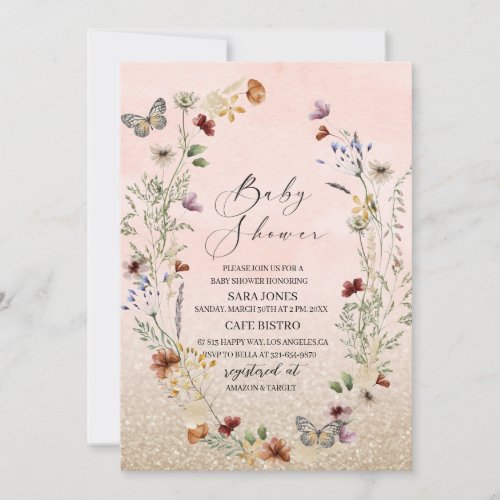 Elegant  watercolor wildflower and butterfly  Flor Invitation