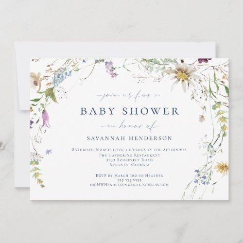 Elegant Watercolor Wildflower Baby Shower Invitation