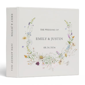 Elegant Watercolor Wildflower Beige Wedding Album 3 Ring Binder