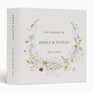 Elegant Watercolor Wildflower Beige Wedding Album 3 Ring Binder