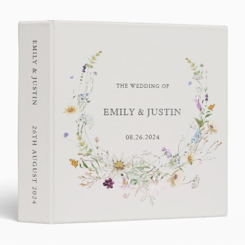 Elegant Watercolor Wildflower Beige Wedding Album 3 Ring Binder