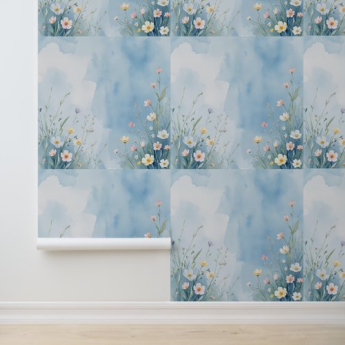 Elegant Watercolor Wildflower Blue Peel and Stick Wallpaper Elegant Watercolor Wildflower Blue Peel and Stick Wallpaper